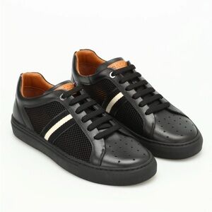 Bally Men’s Black/Tan Herk Band Detail Leather Sneakers Size 6D US